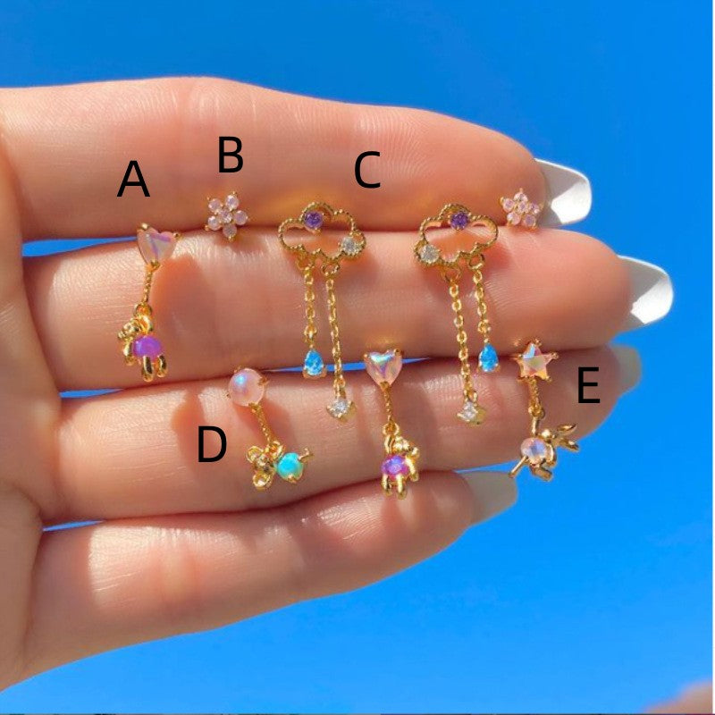 18K Gold Plated Bear Stud Earrings Set