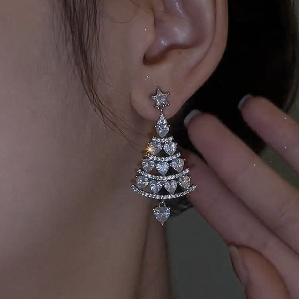 Sparkling Diamond Christmas Tree Earrings