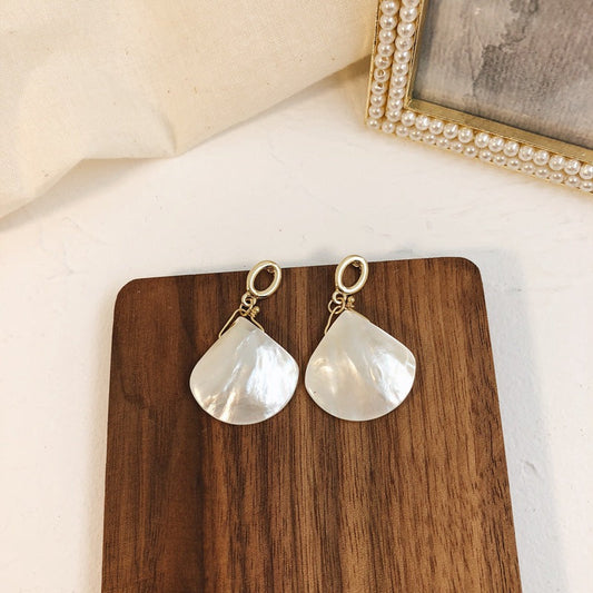 Shell fan-shaped geometric retro handmade earrings