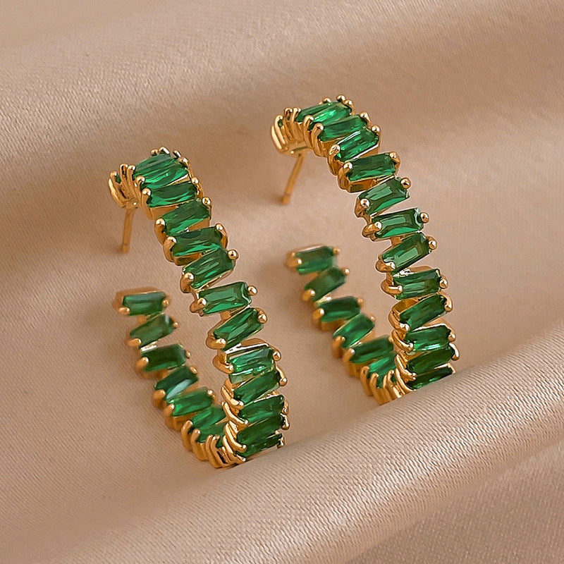 Green Crystal Hoope Earrings