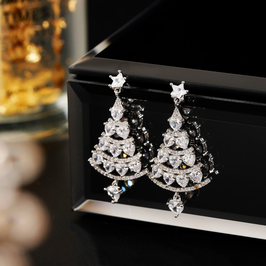 Sparkling Diamond Christmas Tree Earrings