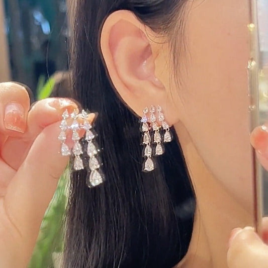 Raindrop Zirconia Tassel Earrings