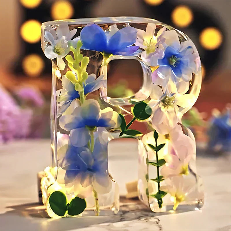 Letter Resin Lamp with Dried Flowers