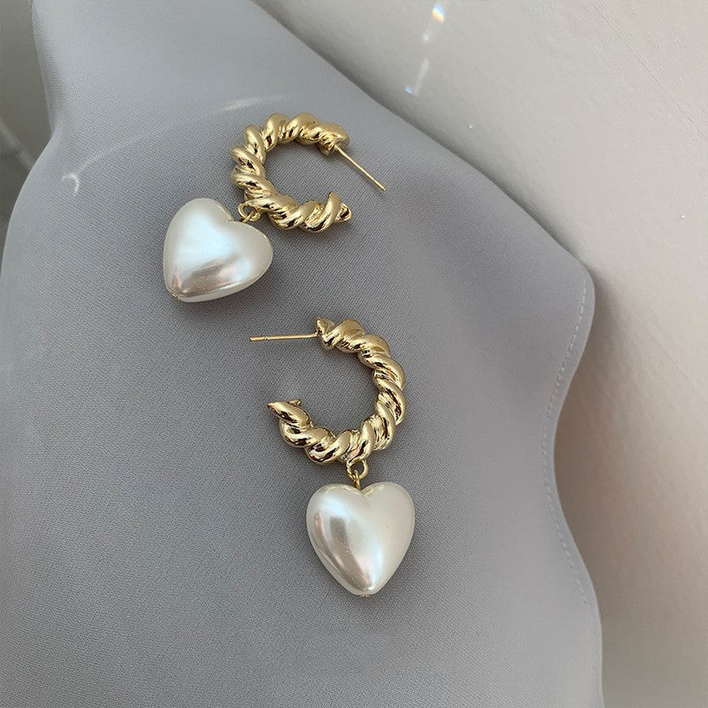 Twisted Rope Hoop Pearl Love Earrings