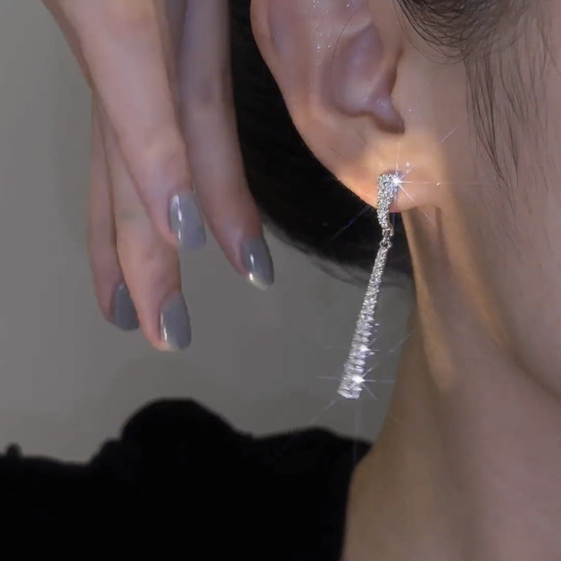 Delicate Zirconia Minimalist Tassel Earrings