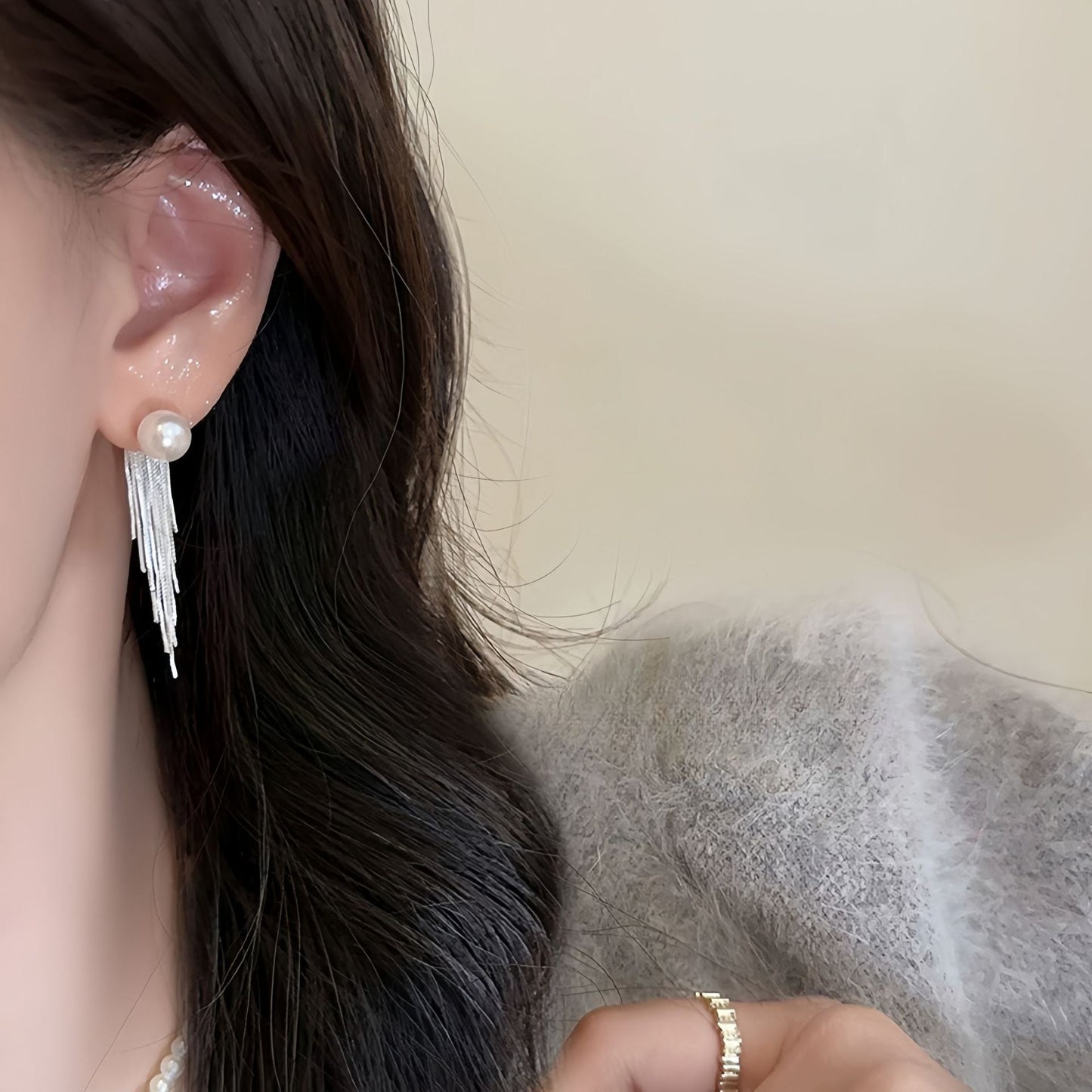 Pearl Mini Silver Tassel Earrings