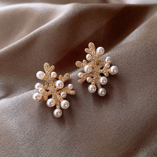 Coral Branch & Pearl Earrings