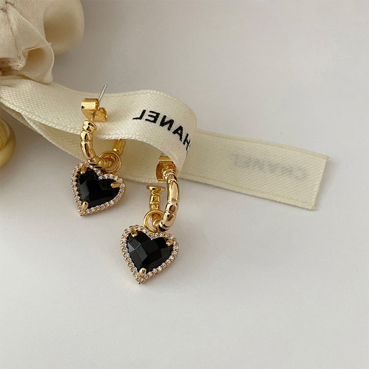 Black Zirconia Love Metal Earrings