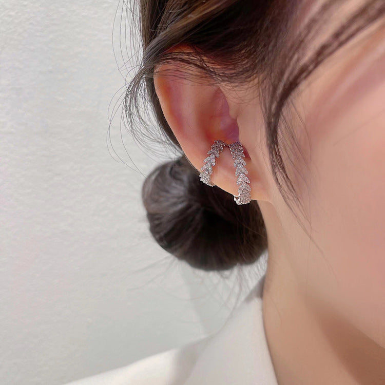 Zircon Leaf Double Layer Ear Cuff
