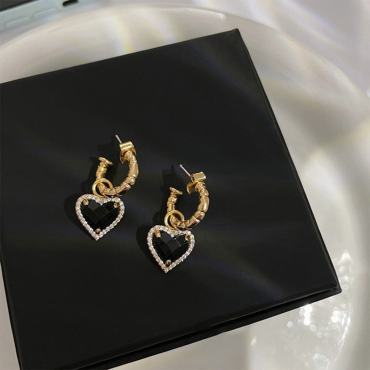 Black Zirconia Love Metal Earrings