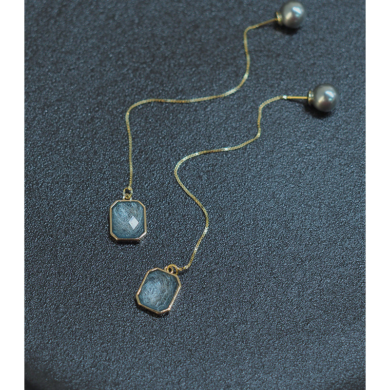 Handmade Square Ice Zirconia Bead Tassel Earrings