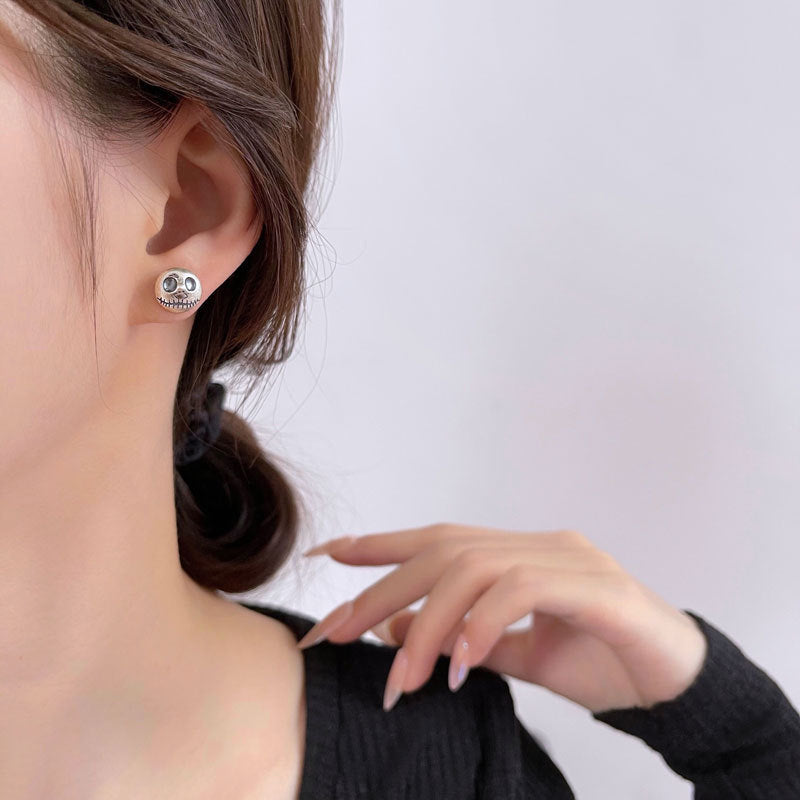 Pumpkin Prince Skull Silver Earrings