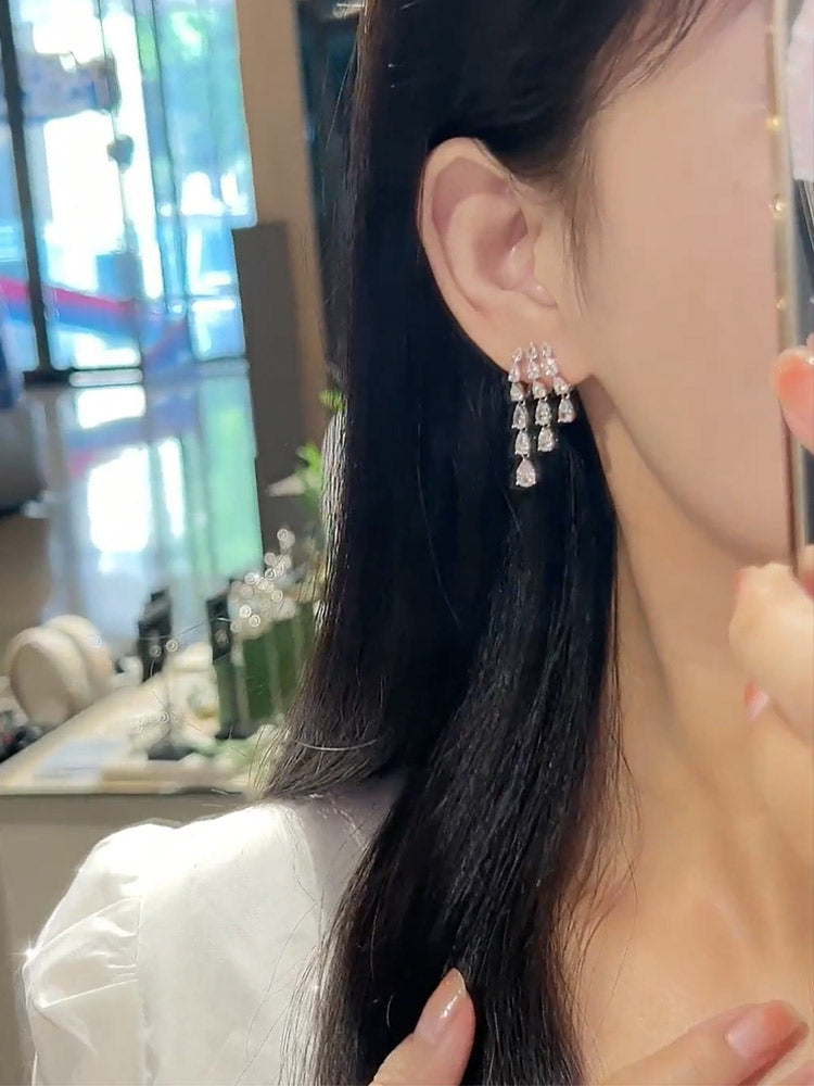 Raindrop Zirconia Tassel Earrings