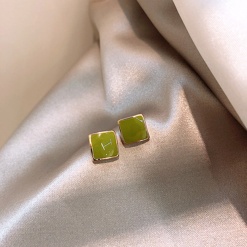 Square Green Basic Earrings