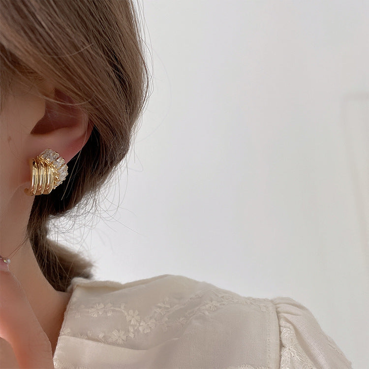 Delicate Zirconia Metal Interlocking Earrings