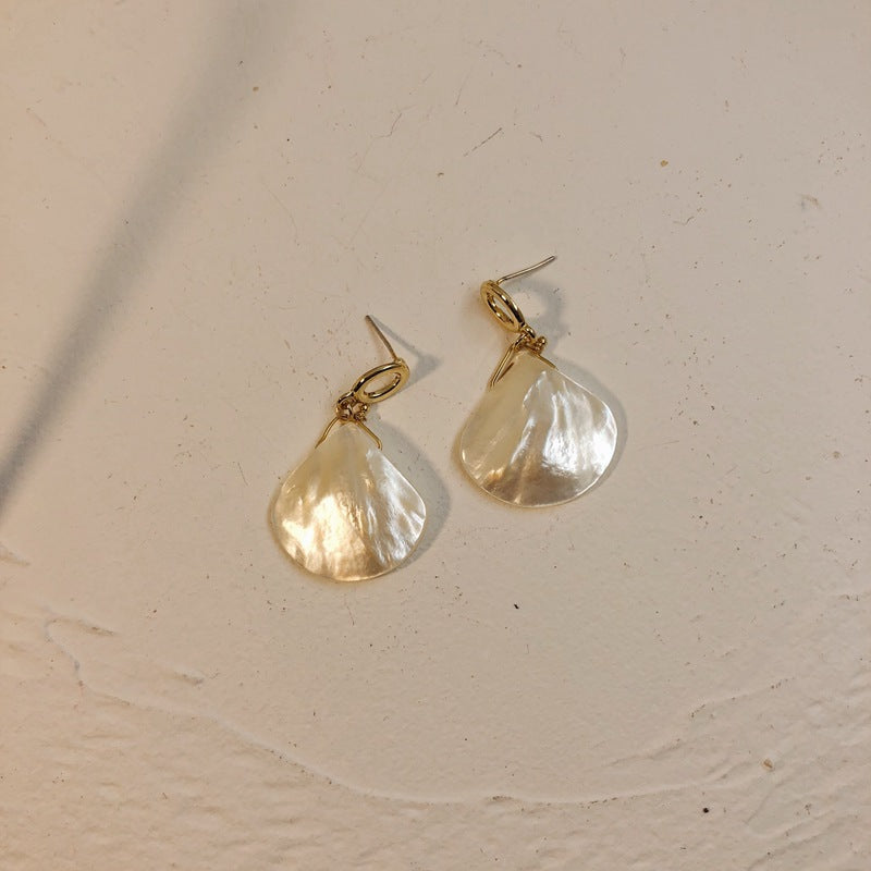 Shell fan-shaped geometric retro handmade earrings
