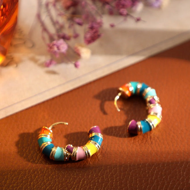 Circle Enamel Colored Earrings