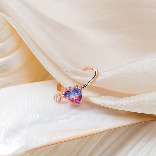 Gradient Crystal Love Heart Open Ring