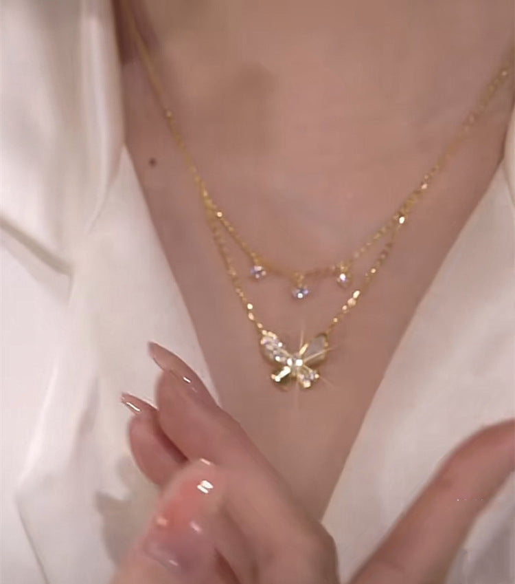 Double Butterfly Zirconia Necklace