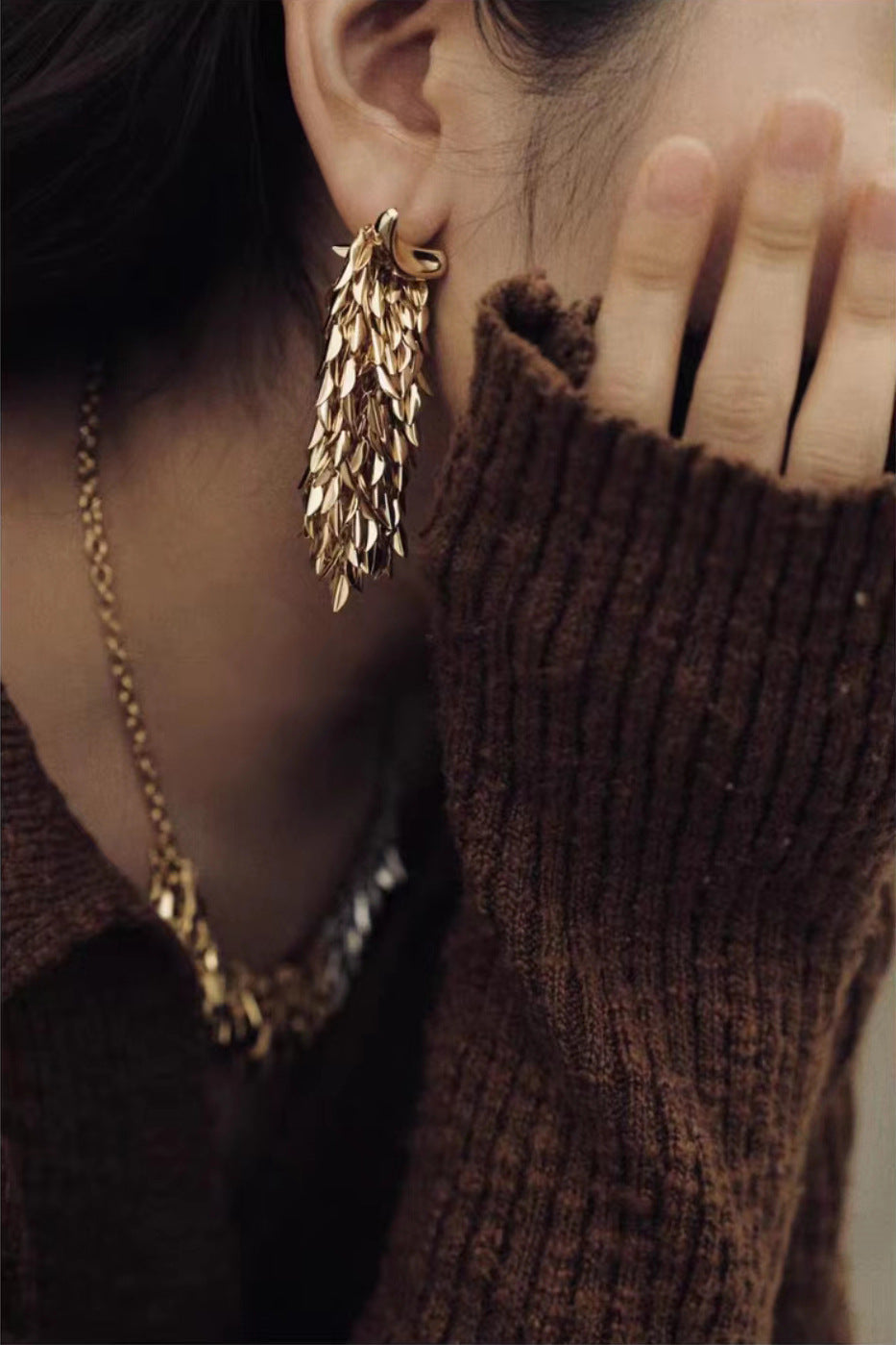 Long Tassel Leaf Earrings