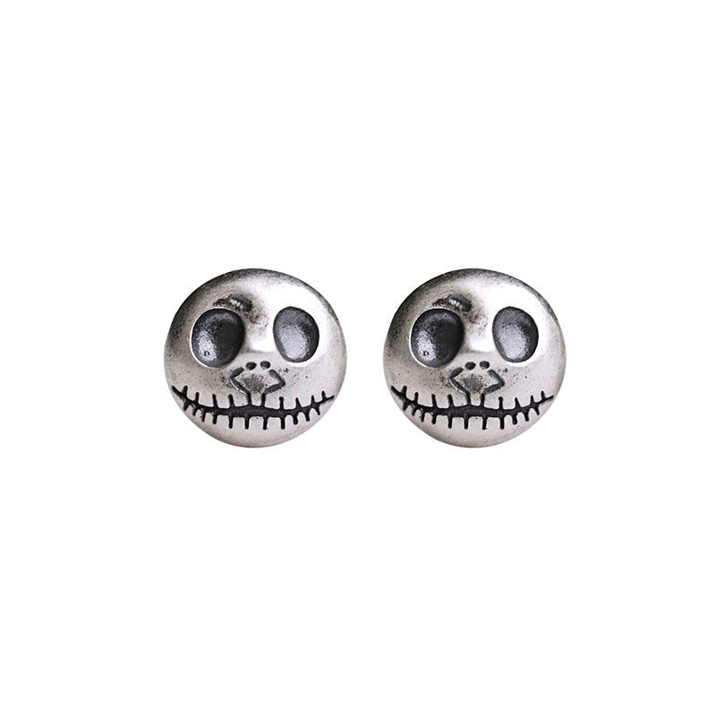 Pumpkin Prince Skull Silver Earrings