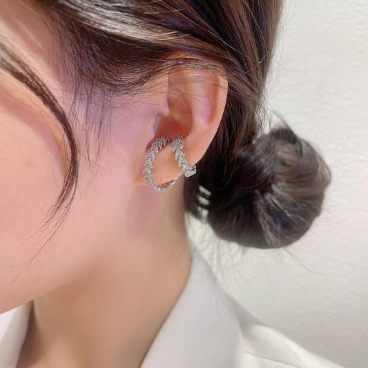 Zircon Leaf Double Layer Ear Cuff