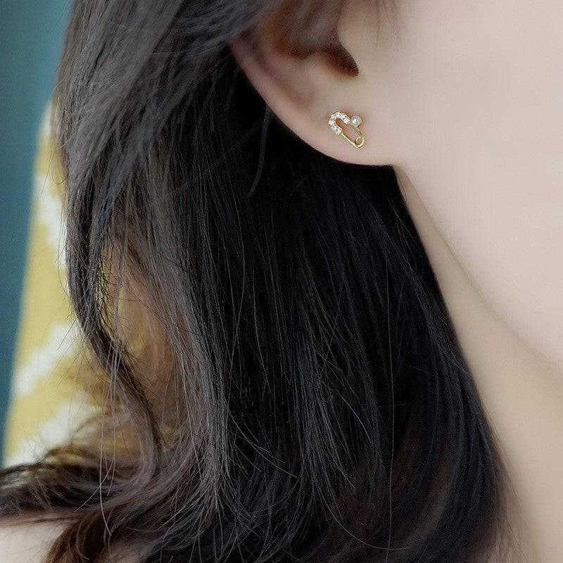 Mini Paperclip Pearl Earrings