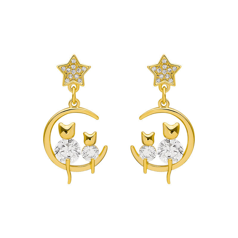 Cat & Moon Earrings