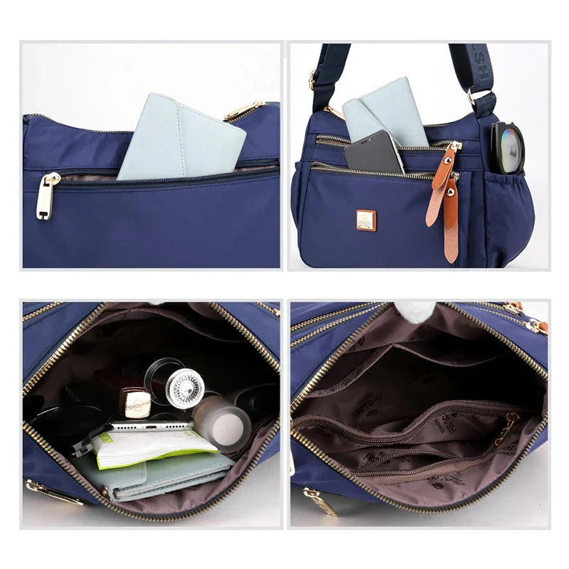 Shoulder strap bag with multiple compartments