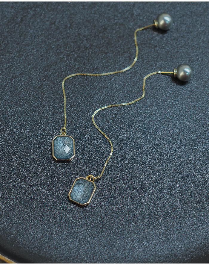 Handmade Square Ice Zirconia Bead Tassel Earrings