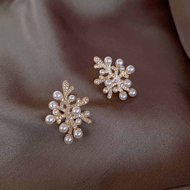 Coral Branch & Pearl Earrings