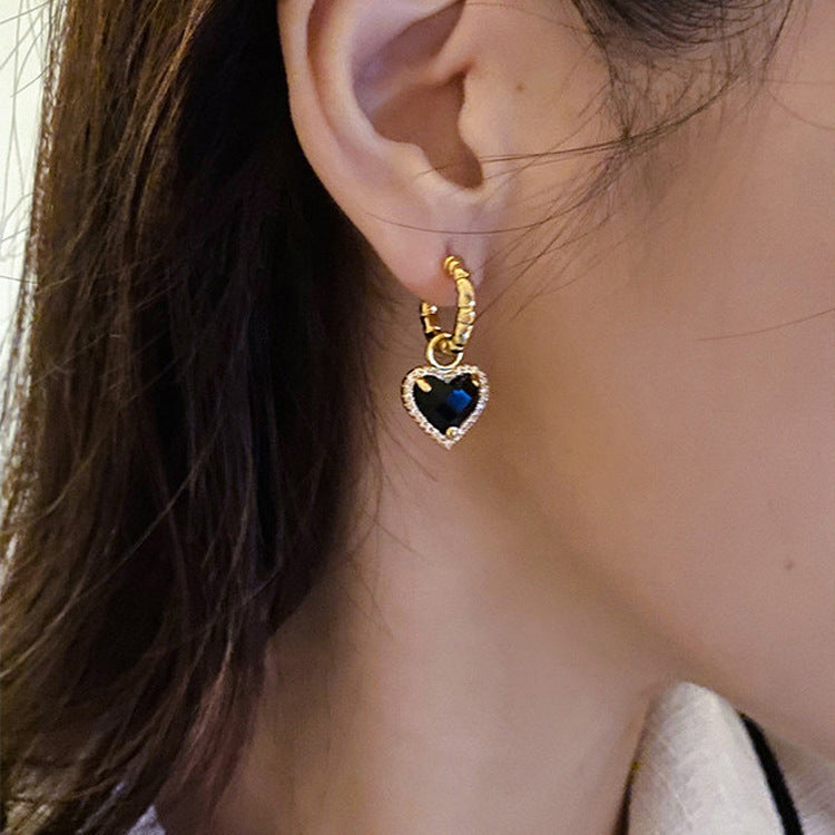 Black Zirconia Love Metal Earrings