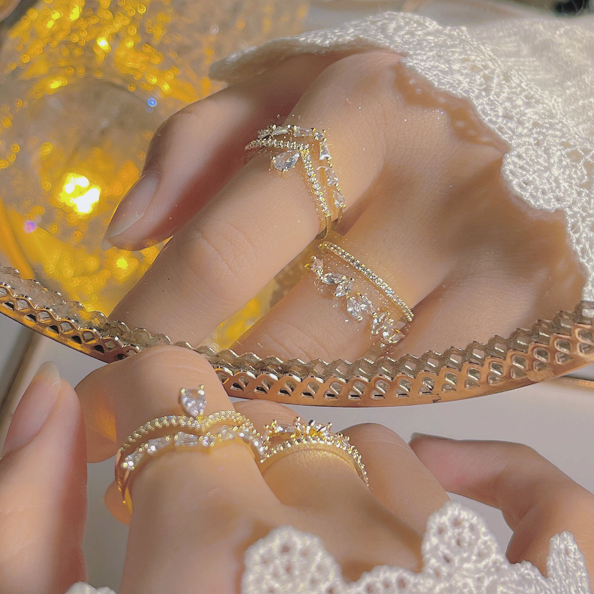 14ct Gold Crystal Stacking Ring