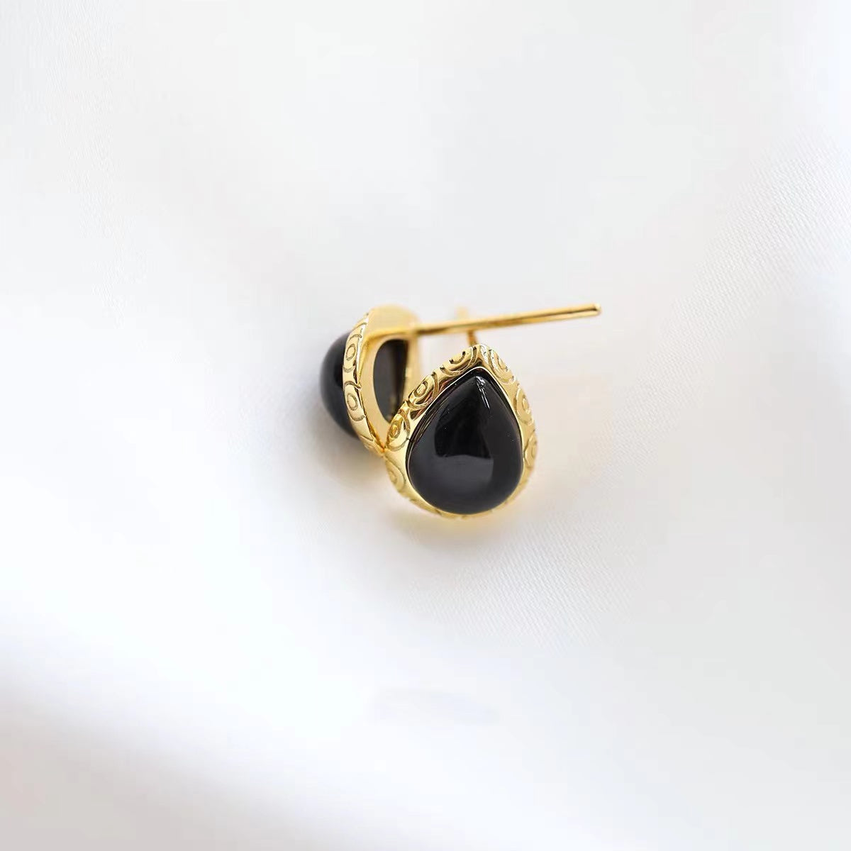Natural Black Onyx Gold Plated Earrings in Sterling Silver