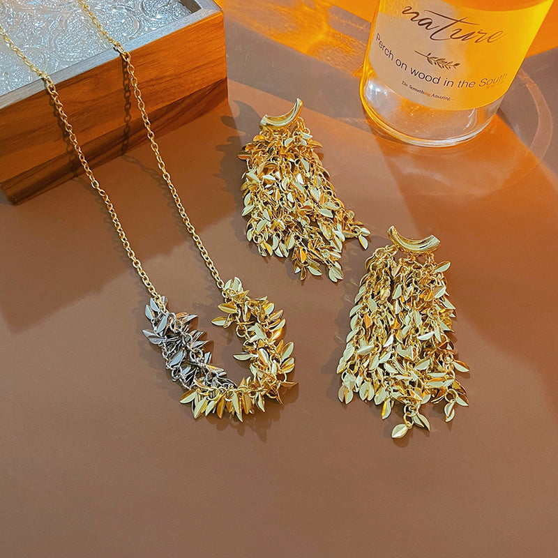 Long Tassel Leaf Earrings