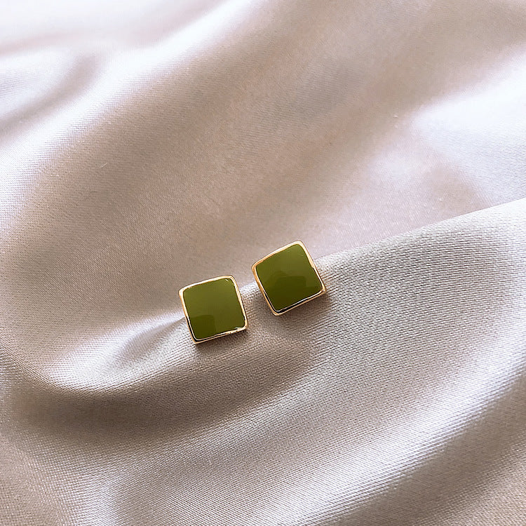 Square Green Basic Earrings