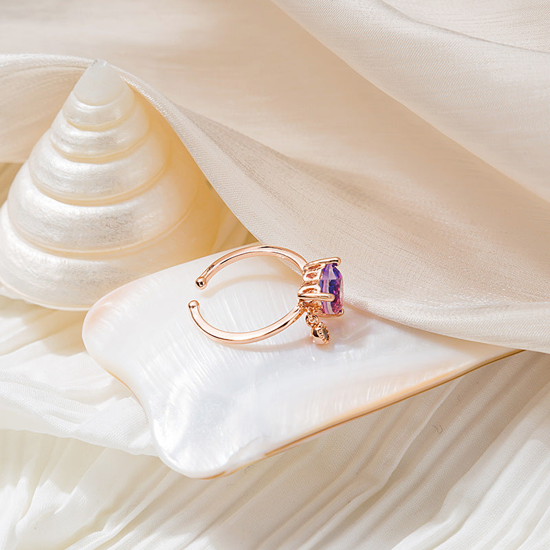 Gradient Crystal Love Heart Open Ring