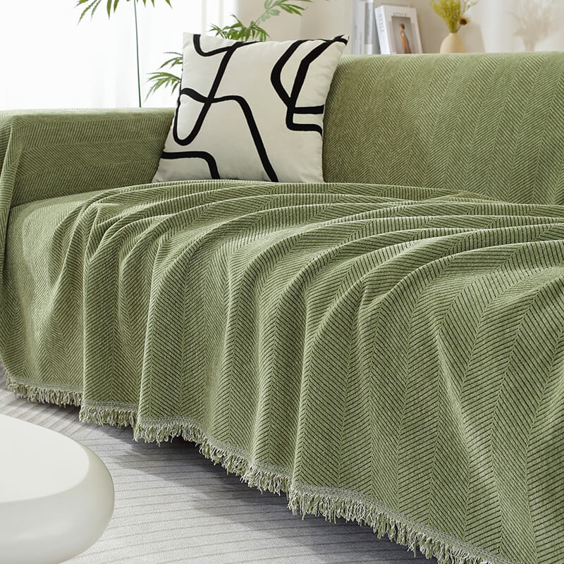 Sofa Cover Chenille Throw with Fringe Trim