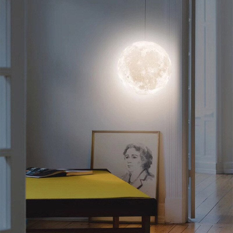 3D Moon Pendant Light | Touch Control LED Lamp for Bedroom