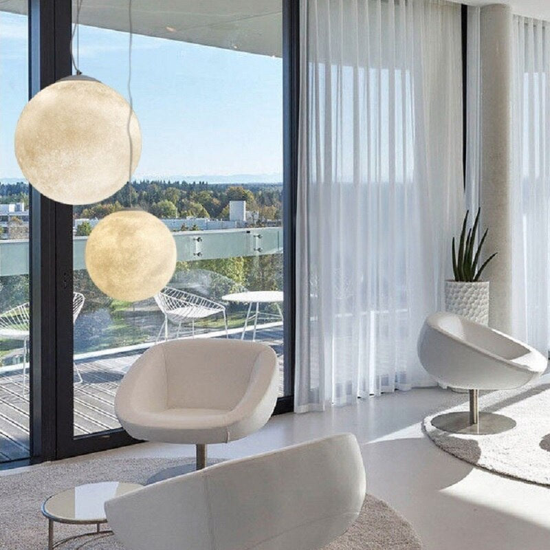 3D Moon Pendant Light | Touch Control LED Lamp for Bedroom