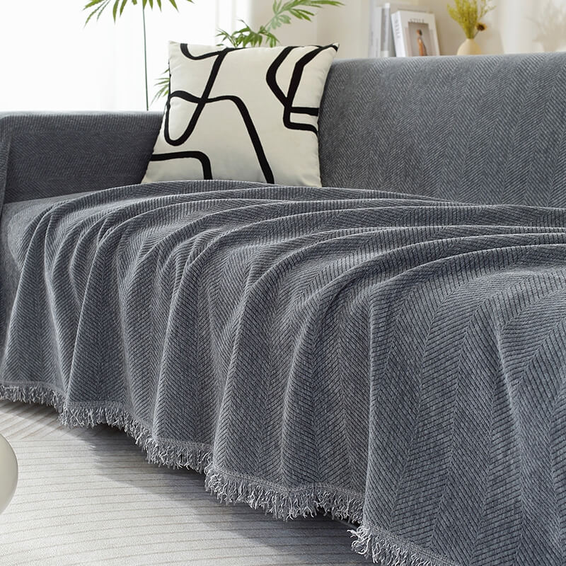 Sofa Cover Chenille Throw with Fringe Trim