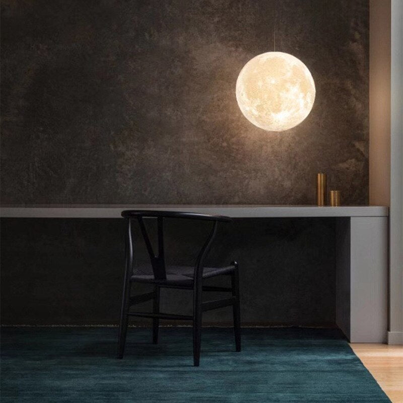 3D Moon Pendant Light | Touch Control LED Lamp for Bedroom