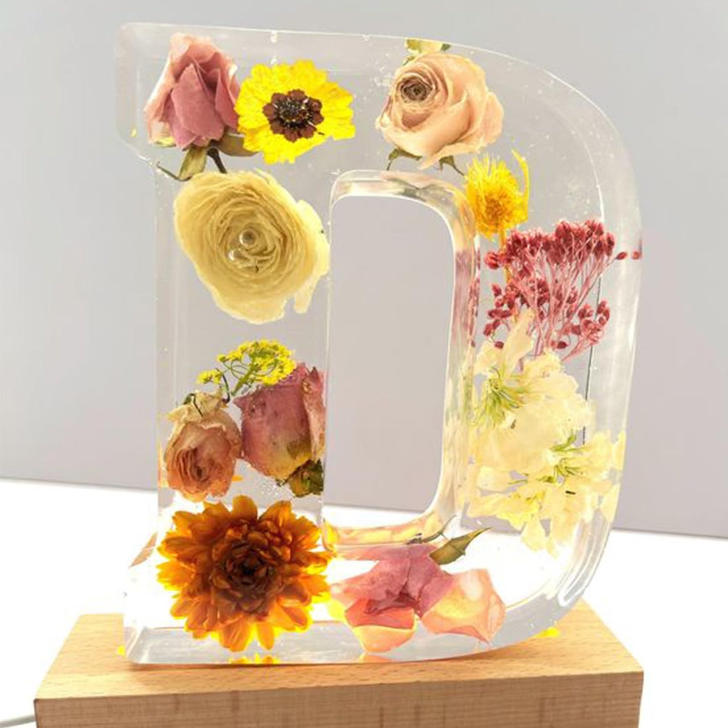 Letter Resin Lamp with Dried Flowers