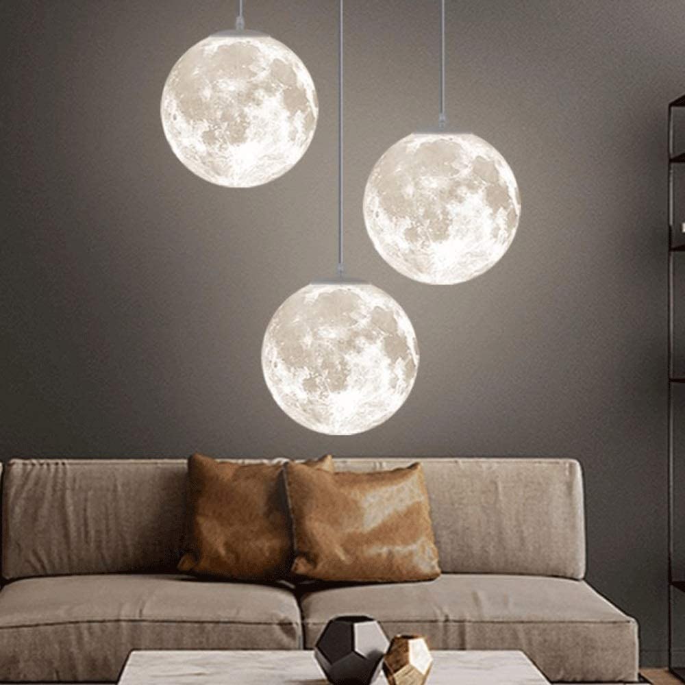 3D Moon Pendant Light | Touch Control LED Lamp for Bedroom