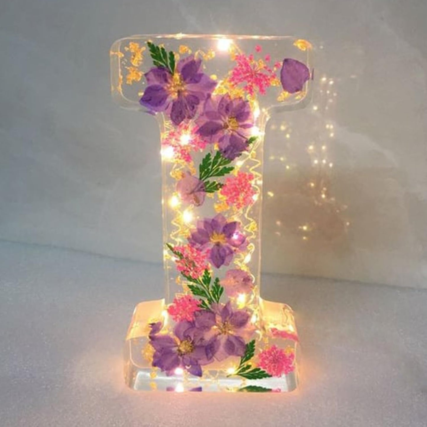 Letter Resin Lamp with Dried Flowers