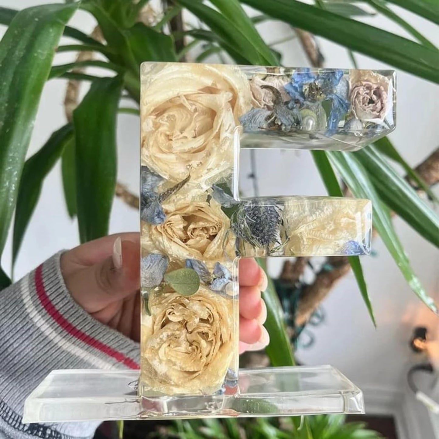 Letter Resin Lamp with Dried Flowers