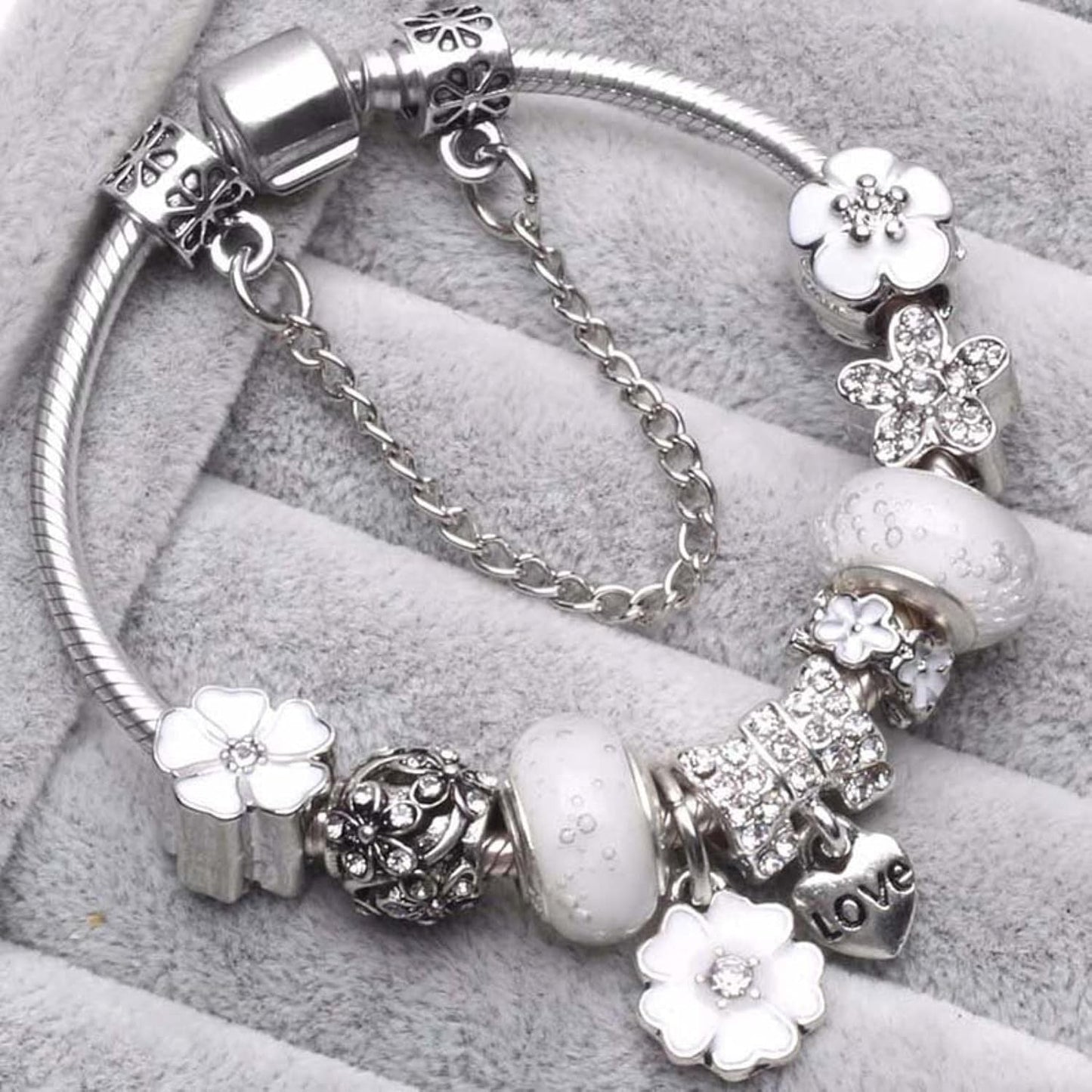 Sterling Silver Charm Bracelet Floral Elegant Gift