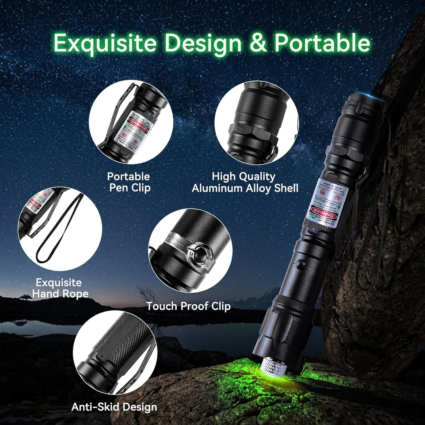 Flashlight Rechargeable Green Outdoor LED Torch