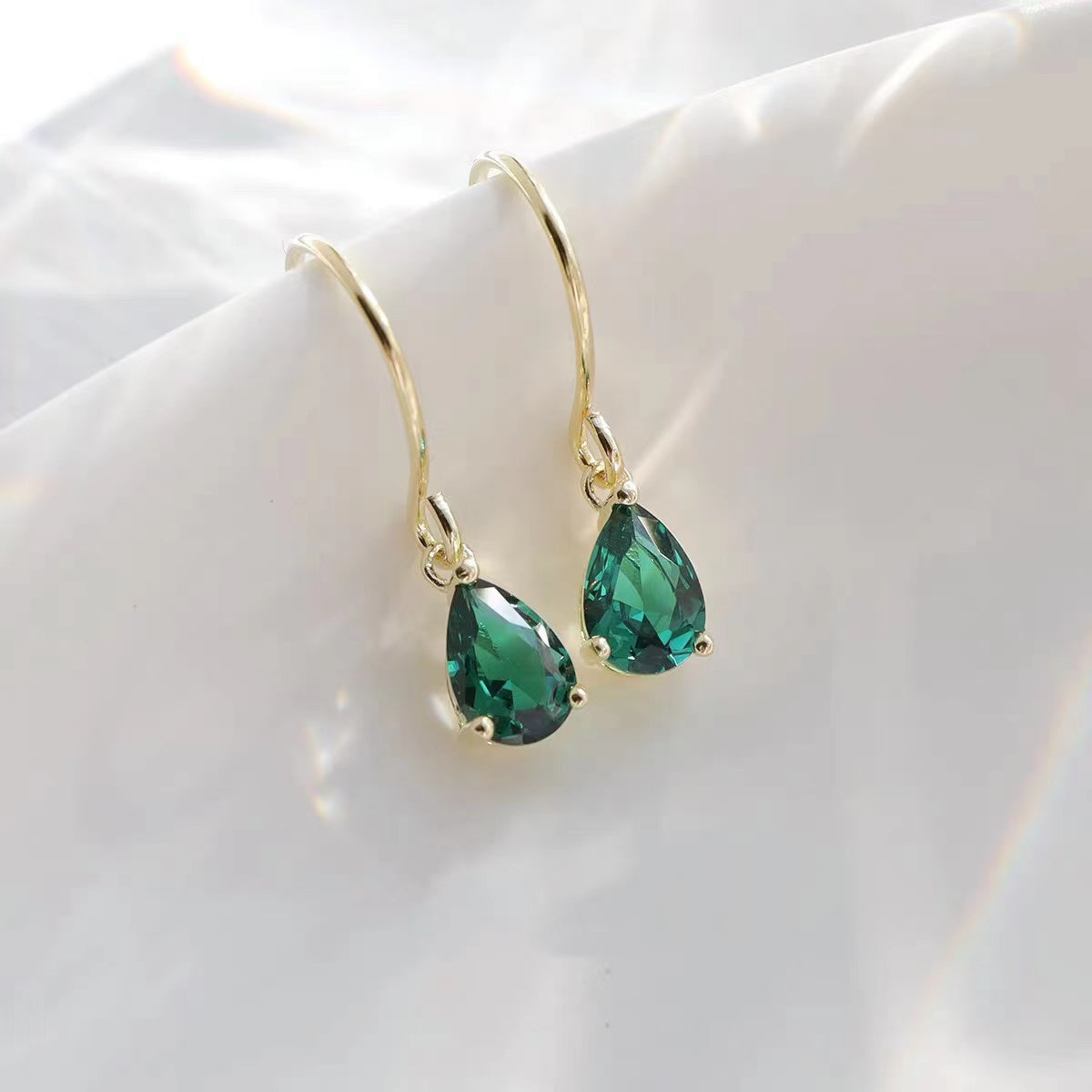 Teardrop Zircon Earrings in Sterling Silver with Gold Plating