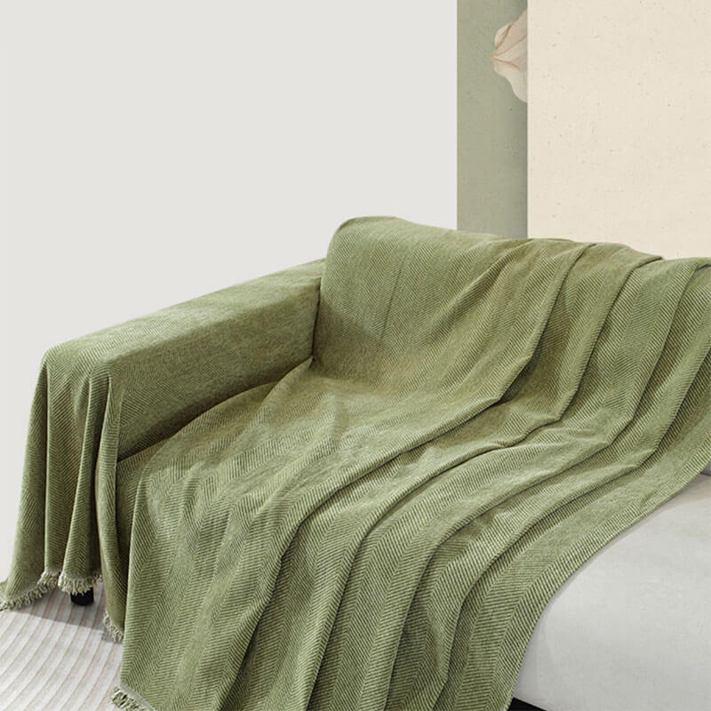 Sofa Cover Chenille Throw with Fringe Trim